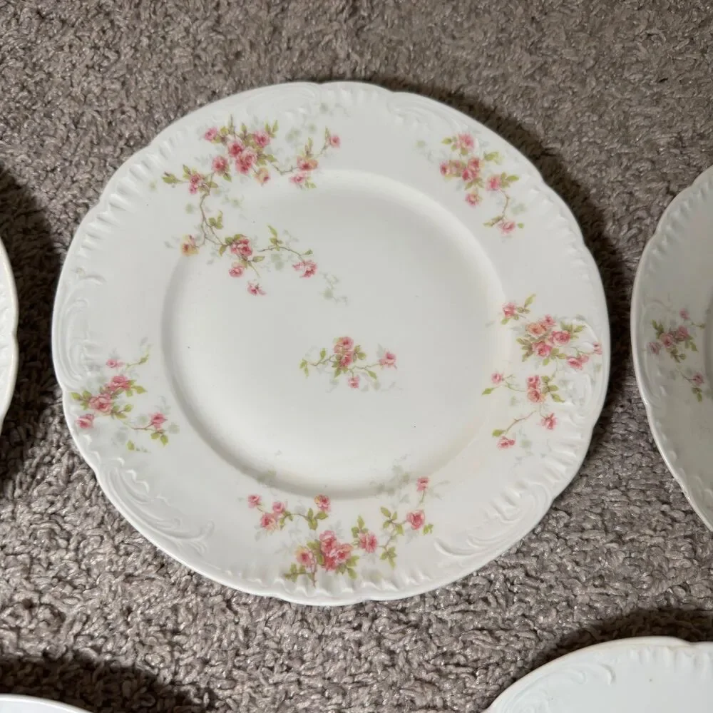 Theodore Haviland Limoges Plates Pink Floral Schleiger 150 Antique France Lot 5